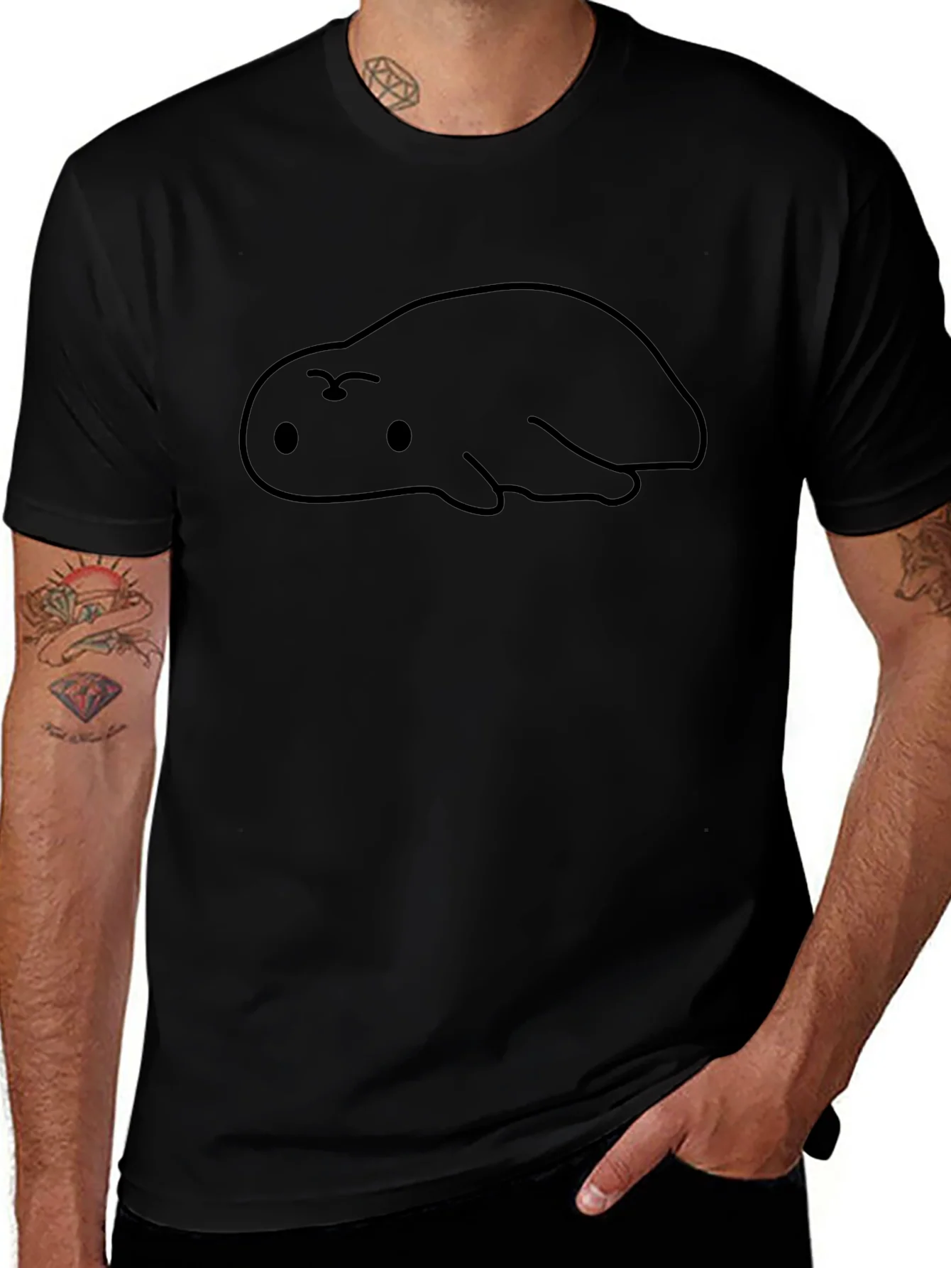 Cute Blob Creature Graphic Black T-Shirt