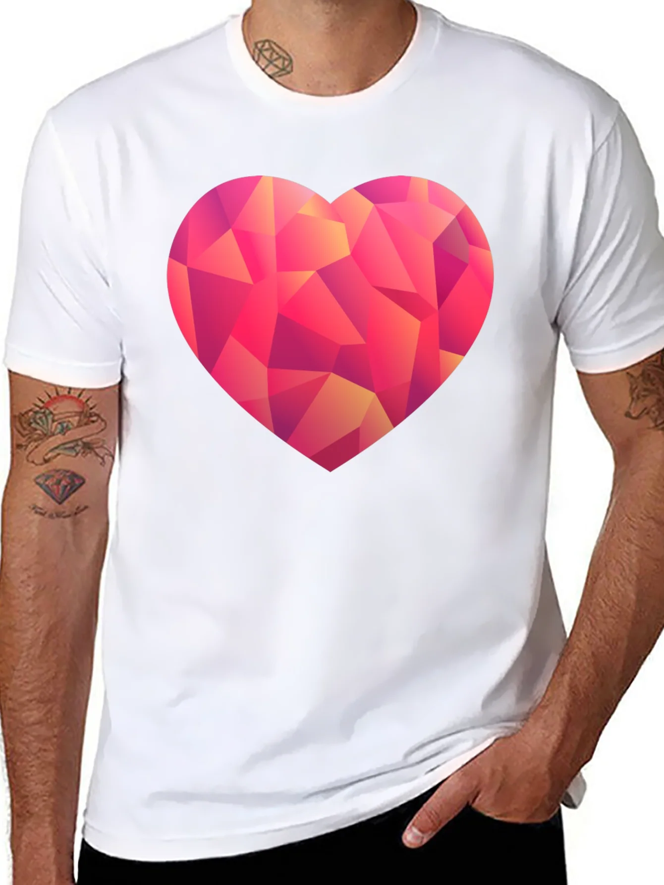 Geometric Heart Print Black T-Shirt