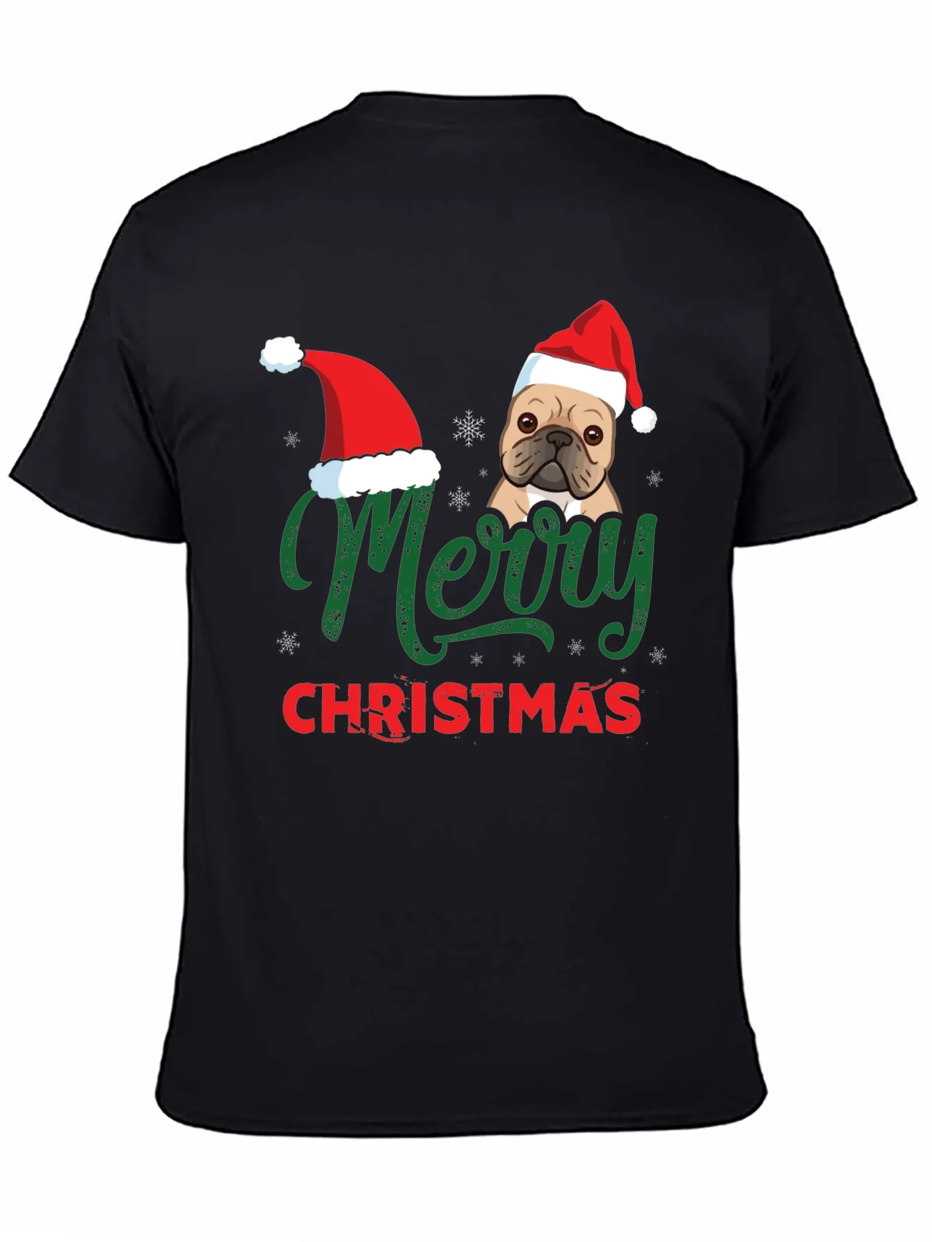 Merry Christmas Dog Santa Hat Graphic T-Shirt