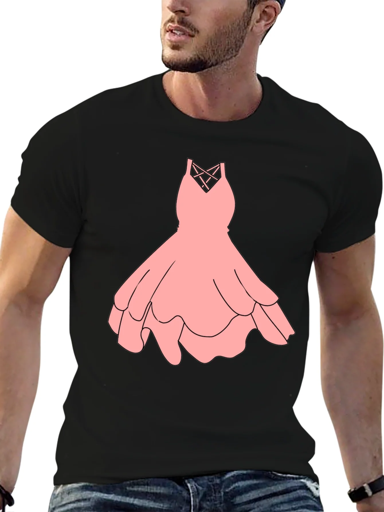 Black Tee with Pink Dress Graphic