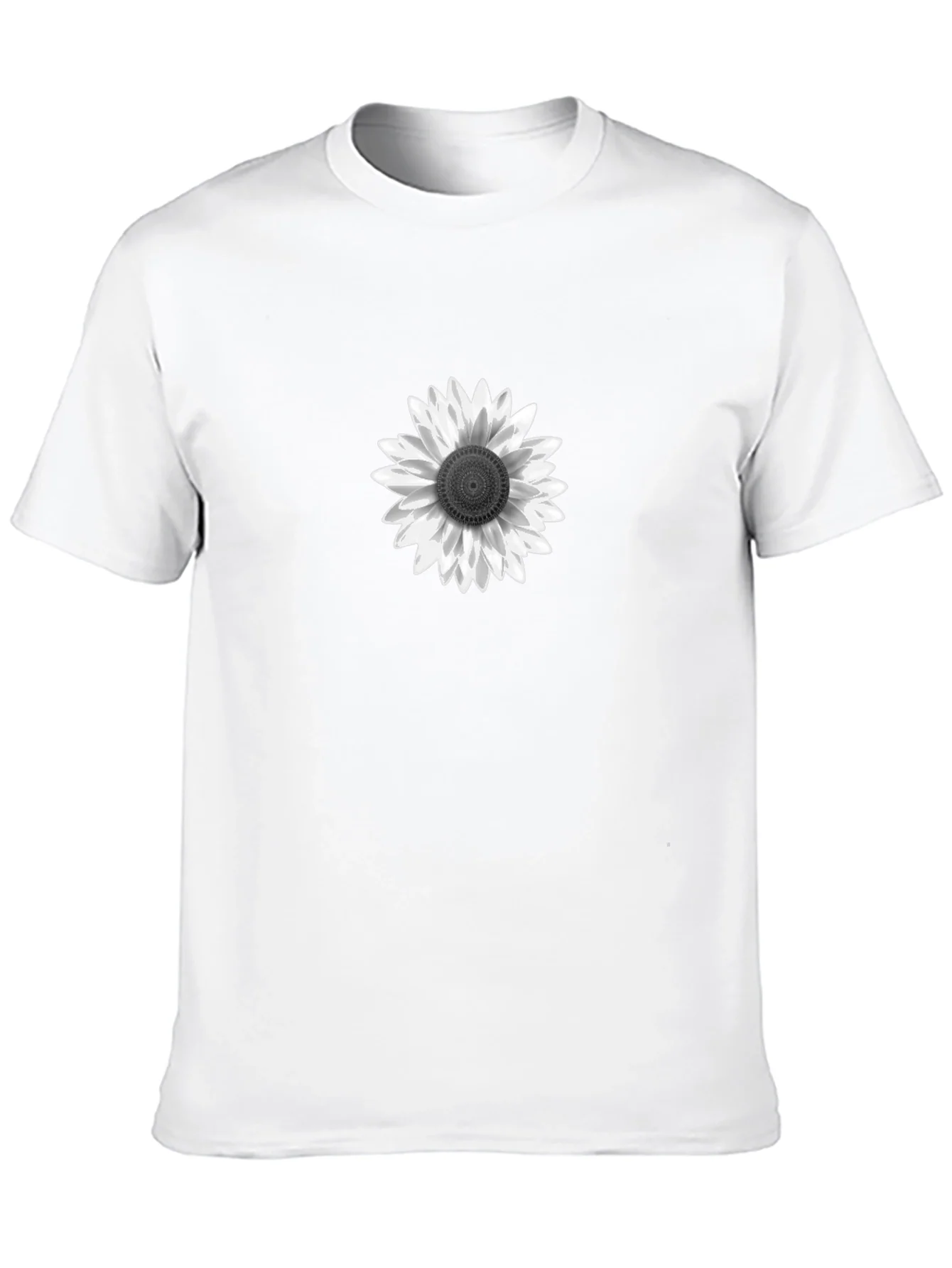 Black T-Shirt with White Sunflower Graphic